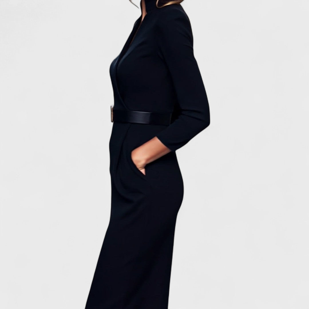 Naomi | Vestido negro refinado con cinturón