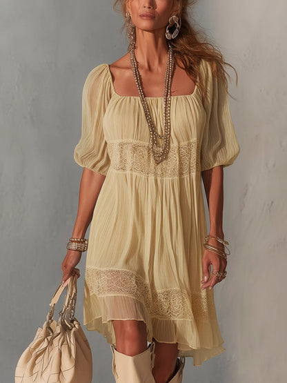 Lorena - Vestito midi blu in pizzo plissettato