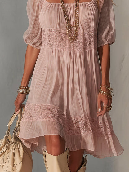 Lorena - Vestito midi blu in pizzo plissettato