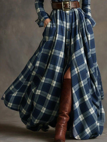 Fiona ❘ Vestido largo de cuadros con cinturón