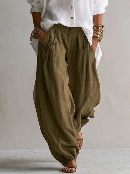 Alejandra | Conjunto de camisa blanca amplia y pantalones verdes de pierna ancha tipo linterna