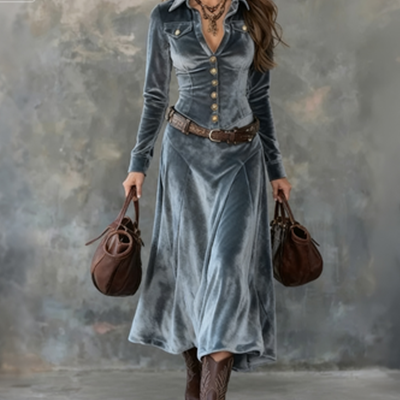 Dulce | Vestido maxi vintage de terciopelo fluido