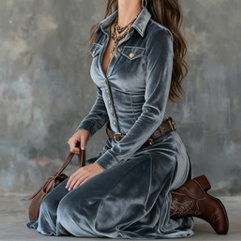 Dulce | Vestido maxi vintage de terciopelo fluido